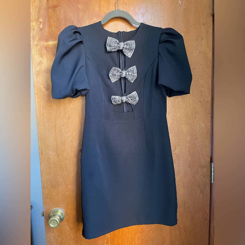 Elegant Black Mini Dress with Bow Accents